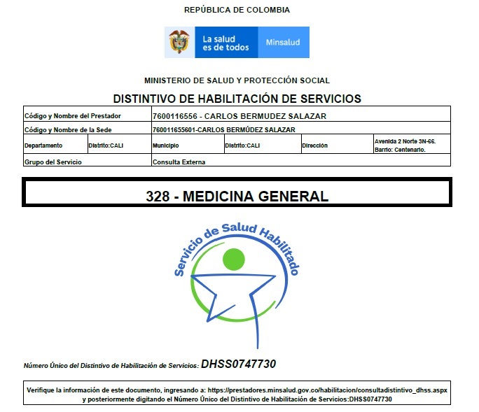 Distintivo de Habilitación Servicios de Salud Dr. Carlos Bermúdez